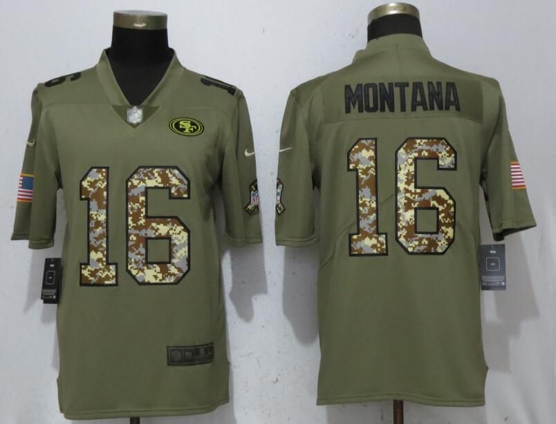 Men San Francisco 49ers #16 Montana Olive Camo Carson Salute to Service Limited Nike NFL Jerseys->oakland raiders->NFL Jersey